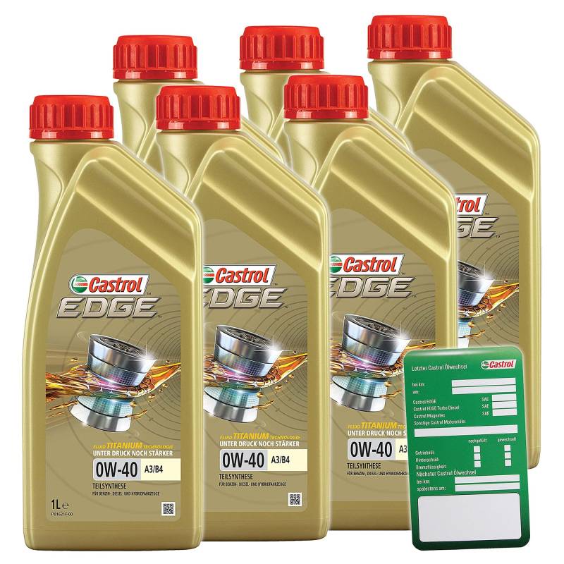 6x 1 L = 6 Liter Castrol Edge Fluid Titanium 0W-40 A3/B4 Motoröl inkl. Castrol Ölwechselanhänger von Castrol Bundle