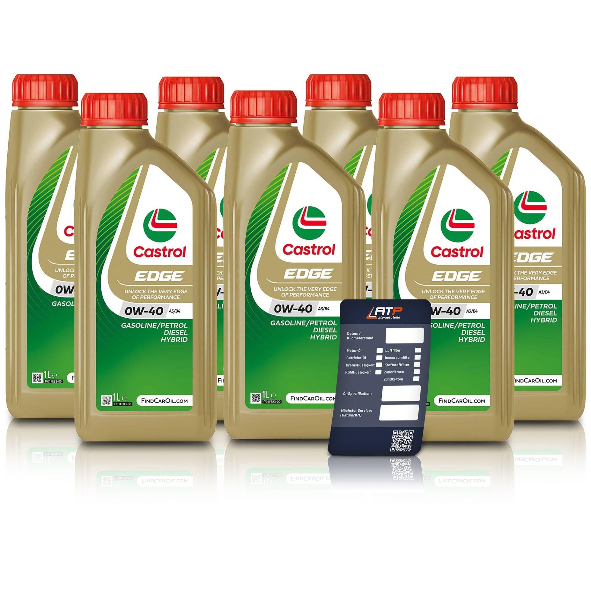 7x 1 L = 7 Liter Castrol Edge Fluid Titanium 0W-40 A3/B4 Motoröl inkl. Castrol Ölwechselanhänger von Castrol Bundle