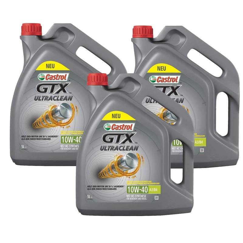 Motorenöl 10W-40 GTX Ultraclean A3/B4 [3x 5 L] von Castrol (SET15A4D515L) Öl Schmierung Motorenöl von Castrol Bundle