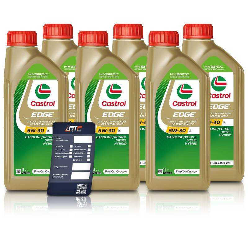 6x 1 L Liter Castrol Edge Fluid Titanium 5W-30 LL Motoröl inkl. Castrol Ölwechselanhänger von Castrol