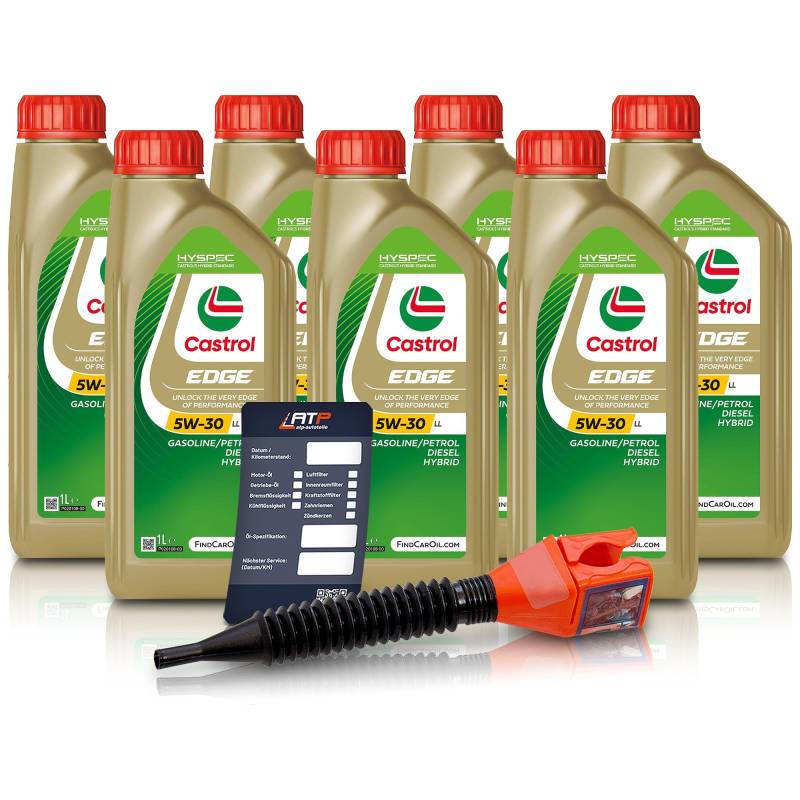 7x 1 L Liter Castrol Edge Fluid Titanium 5W-30 LL Motoröl inkl. Castrol Ölwechselanhänger und Einfülltrichter von Castrol