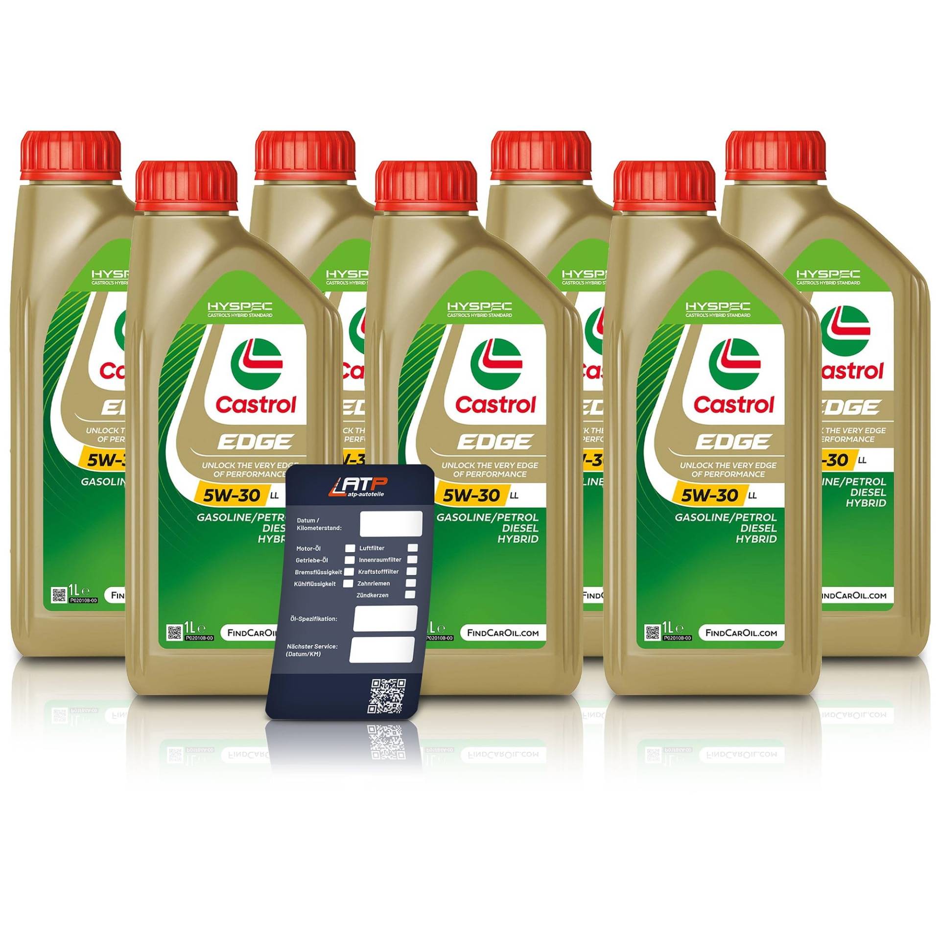 7x 1 L Liter Castrol Edge Fluid Titanium 5W-30 LL Motoröl inkl. Castrol Ölwechselanhänger von Castrol