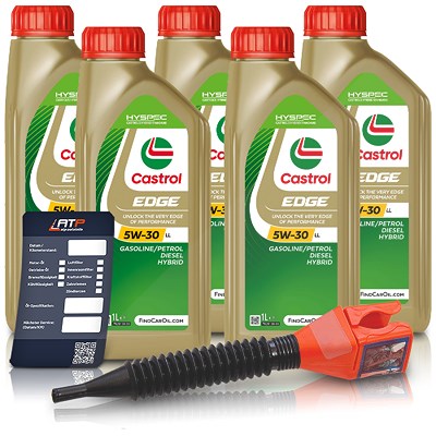 Castrol 5x 1 L EDGE 5W-30 LL + Ölwechsel-Anhänger + Einfülltrichter [Hersteller-Nr. 15665F] von Castrol