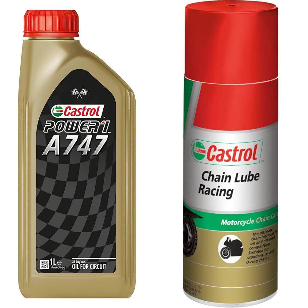 Castrol Bundle | Castrol POWER1 A747 2-Takt Motoröl, 1L + Castrol Chain Lube Racing Hochleistungskettenspray, 400 ML von Castrol