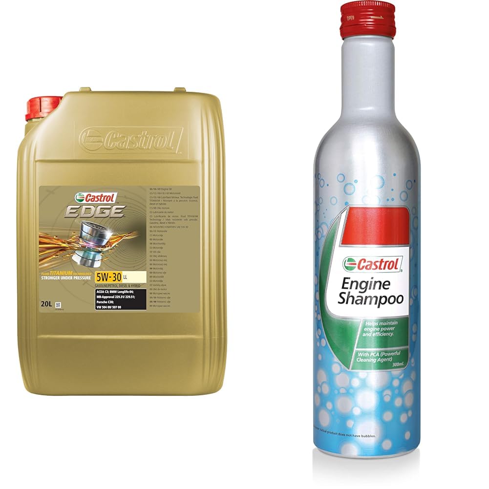 Castrol EDGE 5W-30 LL Longlife Motoröl, 20L + Engine Shampoo, 300 ml - Bundle von Castrol
