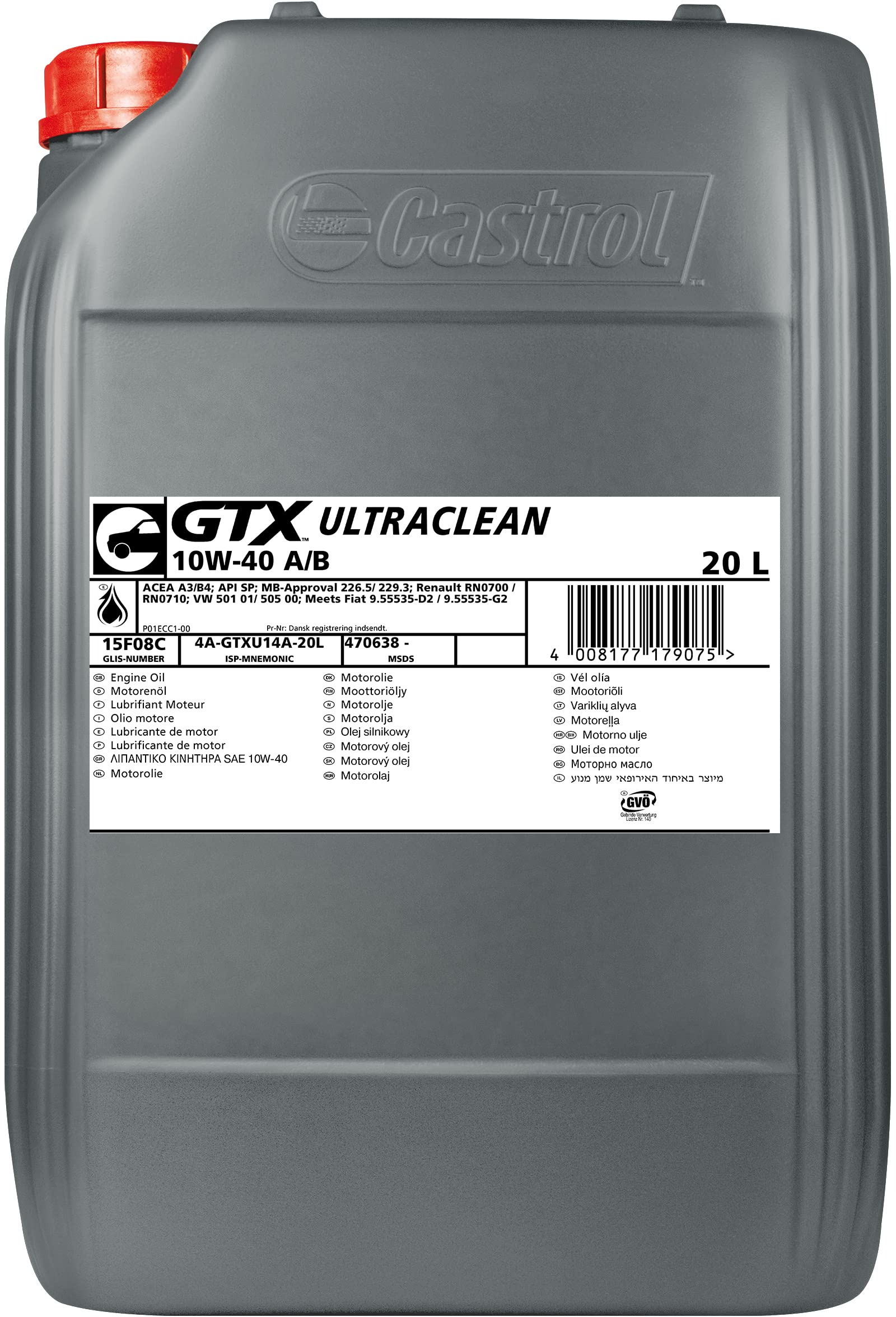 Castrol GTX ULTRACLEAN 10W-40 A/B, 20 Liter Castrol GTX ULTRACLEAN 10W-40 A/B, 20 Liter von Castrol