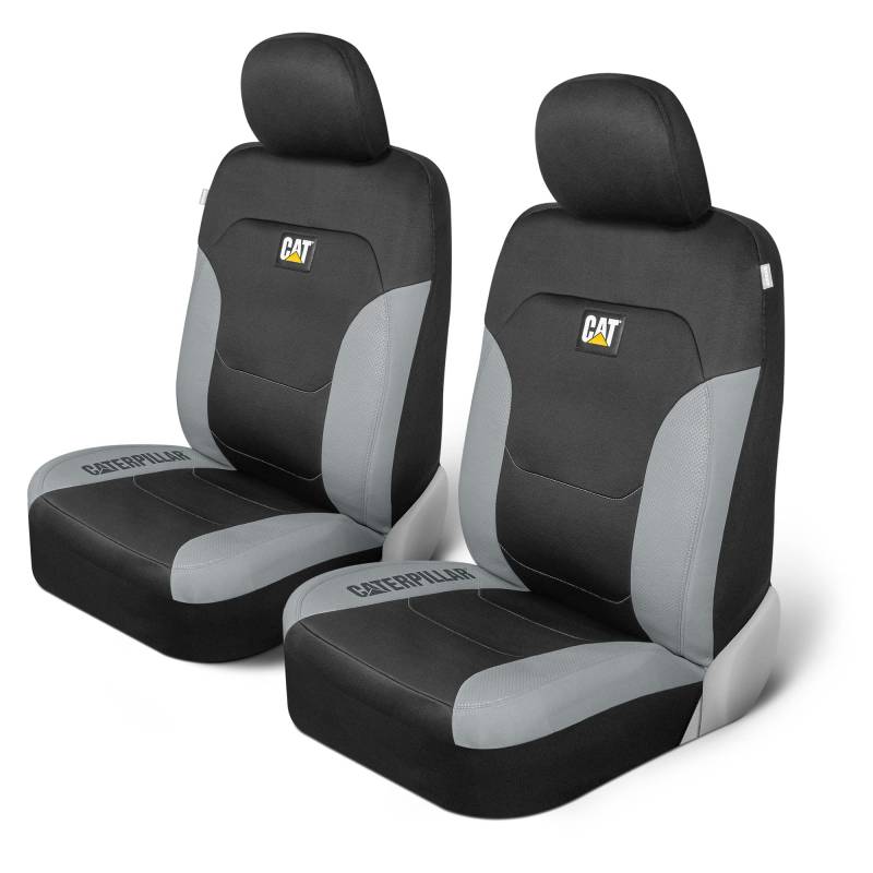 CAT erpillar Flexfit Automotive Sitzbezüge für Auto LKW und SUVs (2er Set) - Schwarz Sitzbezüge für Vordersitze Sitzschoner mit Grauer Wabenborte, Auto Innenraumbezüge von CAT