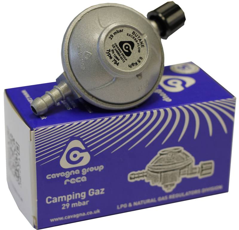 Cavagna Unisex Camping GAZ Gewinde Butan Regler für Gas Flaschen 29 mbar-8 mm Steckdose, Silber von Cavagna