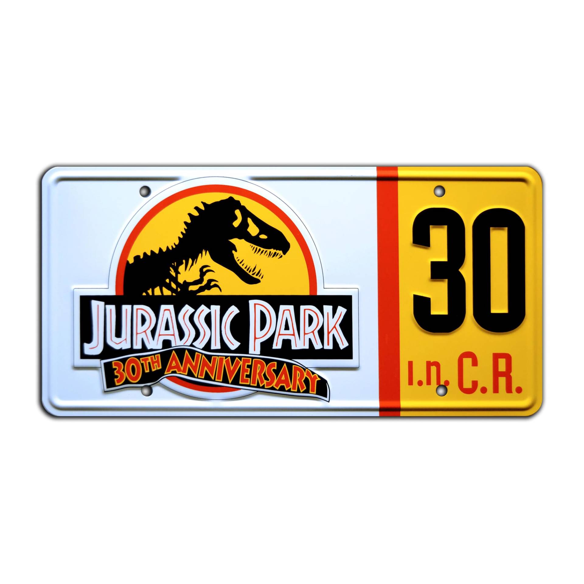 Jurassic Trilogy Kennzeichen zum 30. Jahrestag aus Metall mit Prägung von Celebrity Machines