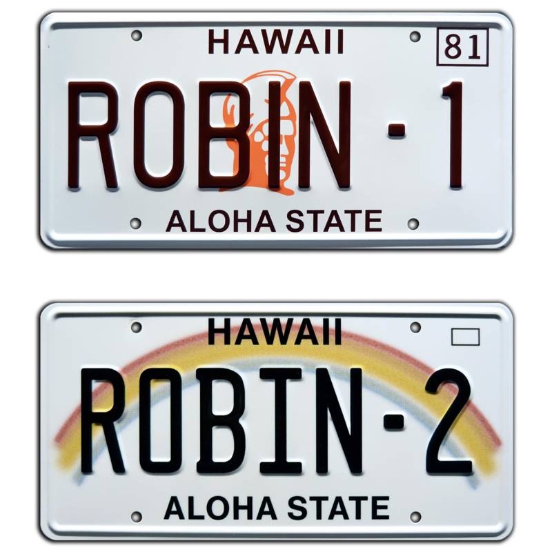 Magnum PI | Robin-1 + Robin-2 | Metal Stamped License Plates von Celebrity Machines