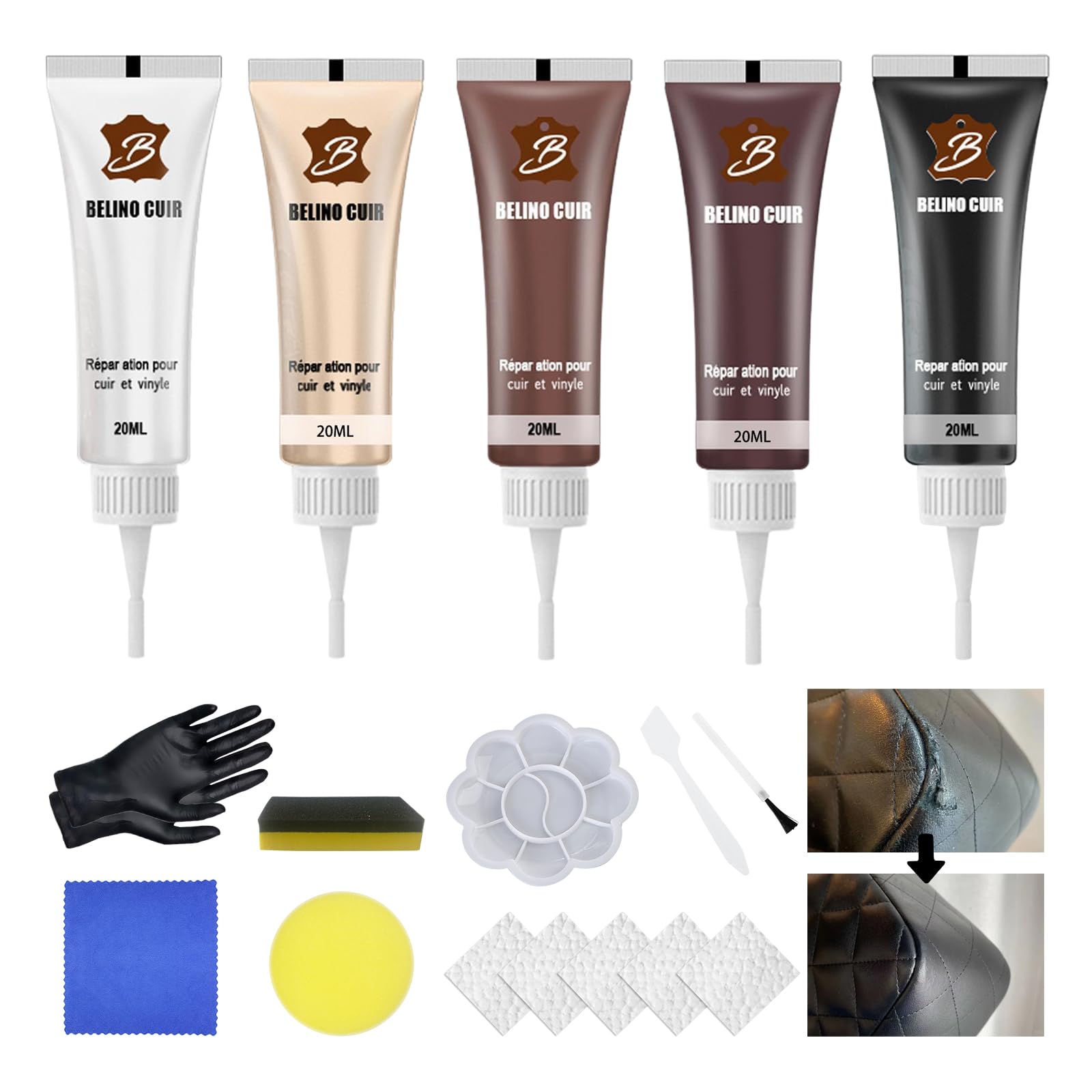 Celiodd 5 Stück Leder Reparatur Set Kunstleder Reparaturset Flüssigleder Leder Reparatur Set Schwarz, Geeignet für Autositze Sofas Lederjacken Lederschuhe und Andere Lederprodukte Celiodd 5 Stück Leder Reparatur Set Kunstleder Reparaturset Flüssigleder Leder Reparatur Set Schwarz, Geeignet für Autositze Sofas Lederjacken Lederschuhe und Andere Lederprodukte von Celiodd