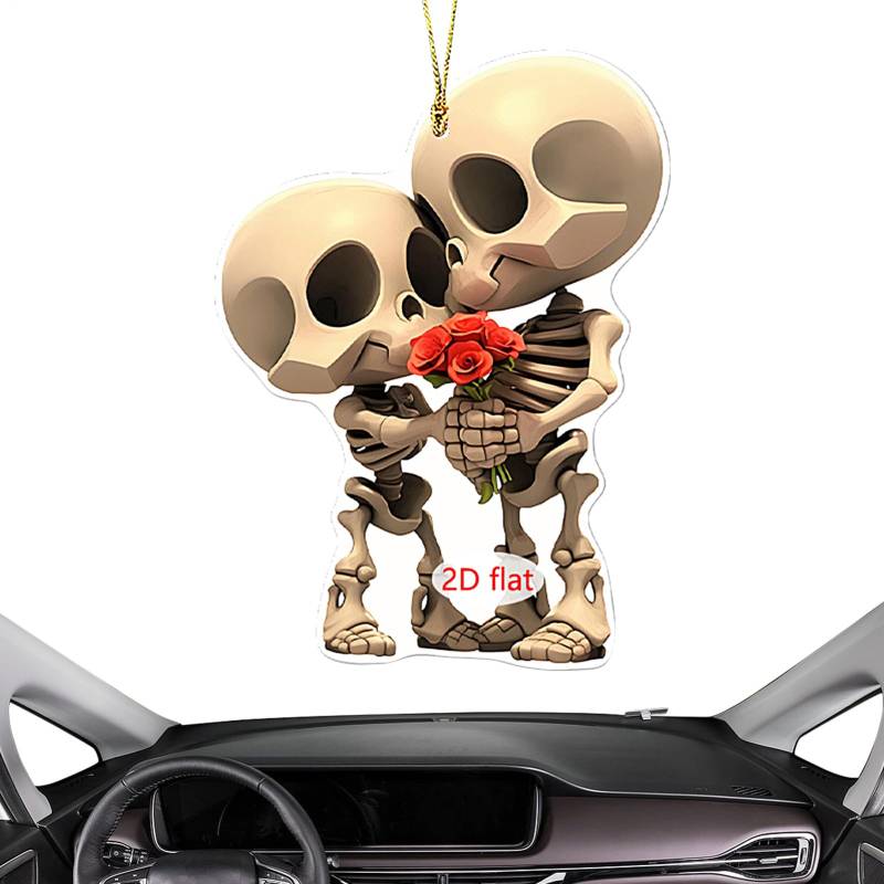 Celuicion Auto Dekoration Für Rückspiegel | 2D Acryl Totenkopf-Paar Innenspiegel-Accessoires,Skelett-Anhänger Unisex Auto LKW Wohnung Party Halloween-Dekoration von Celuicion
