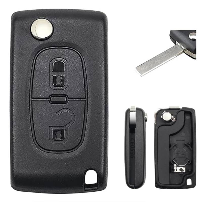 Chaexii 2-Tasten-Ersatz-Autoschlüsselgehäuse, Schwarz, Kunststoff, passend für Peugeot, Modell 0536, Schlüsselabdeckung Zubehör mit HU83 Blade CE0536 von Chaexii
