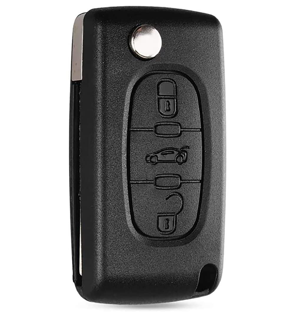 3 Tasten Auto Schlüsselanhänger Gehäuse Ersatz Kompatibel für Peugeot 107 207 307 407 607 208 308 408 für Citroen C2 C3 C4 C5 C6 C8 Faltbare Funkschlüssel Zubehör((HU83,CE0536) von Chaexii