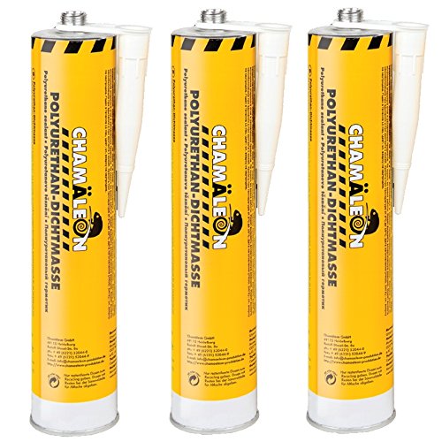 Chamäleon 3 x 310ml WEIß PU DICHTMASSE SEALANT KLEBER Auto KFZ POLYURETHAN Elast von Chamäleon