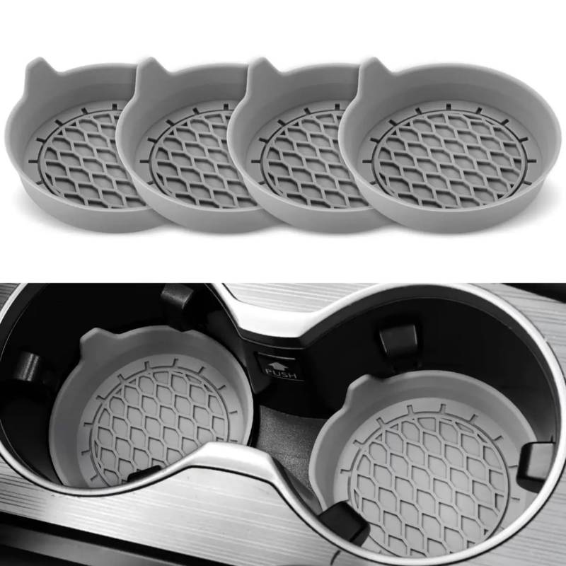 4 Stück Auto Getränkehalter Untersetzer, Silikon Auto Getränkehalter Einsatz 8 cm, Universal rutschfest Hohe Temperaturbeständigkeit Auto Becherhalter Untersetzer Für Getränke Kaffeebecher (Grau) von Chansunokku