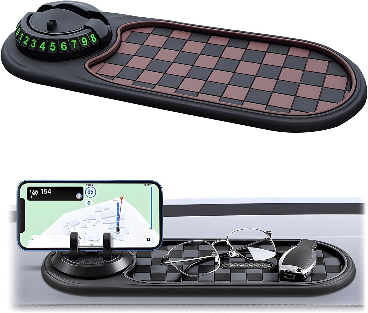Auto Antirutschmatte Handyhalterung, Auto Armaturenbrett Car Anti-Slip Mat Phone Holder, Silikon Auto Dashboard Matte Mit 360 Grad Drehbare Telefonhalterung Für Autodekorationen (Braun) von Chansunokku