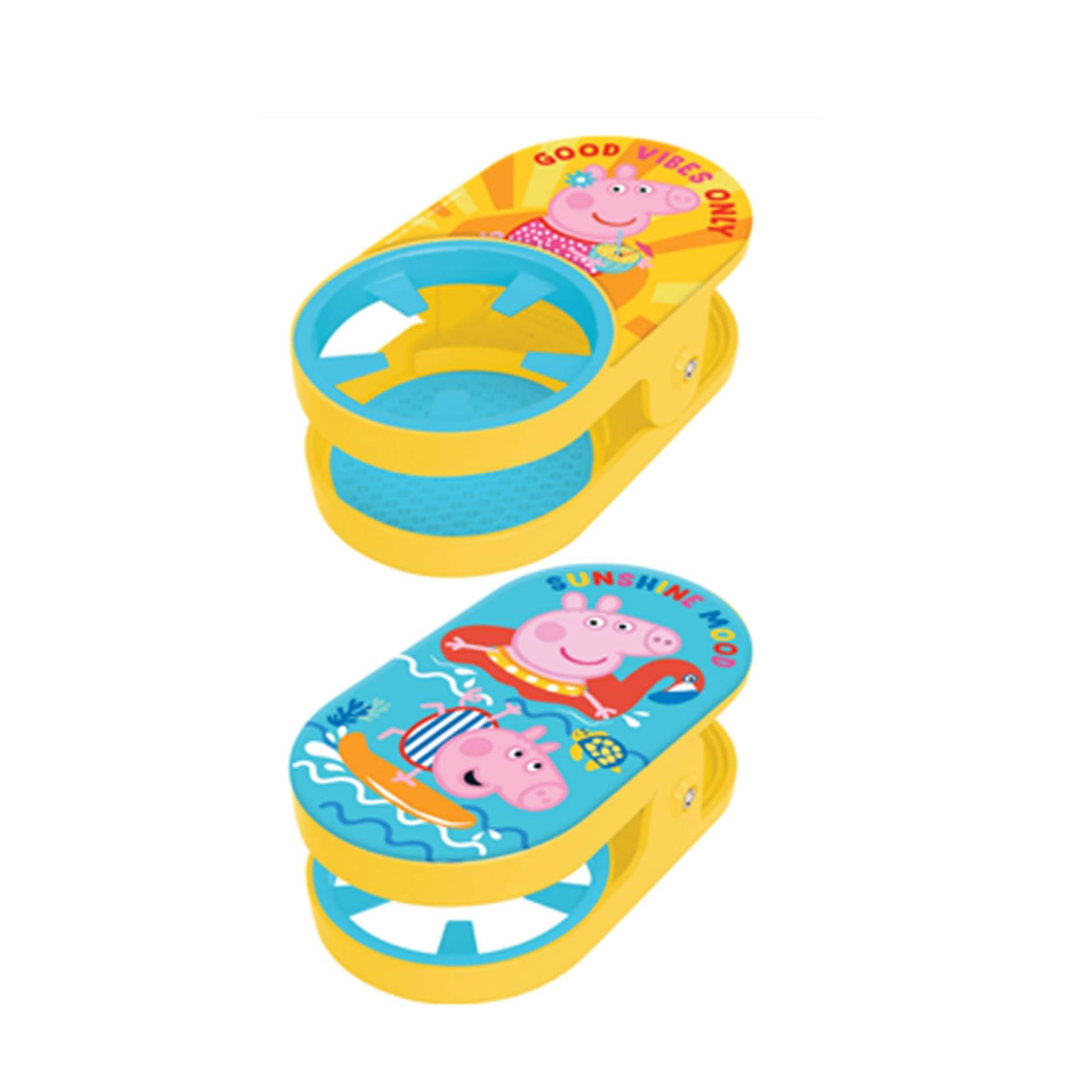 Offizieller Peppa Pig Trinkbecherhalter Clip, Multifunktionaler Flaschenhalter | Starker Schreibtischbecher Gartenstuhl Getränkeständer für Strand, Haus, Garten | Gelb von Character World