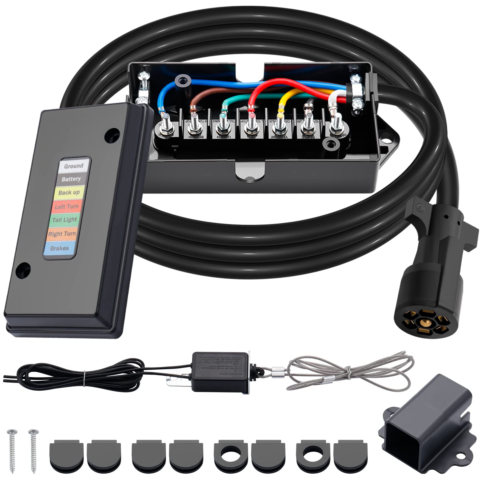 CheeMuii 7-Wege-Anhängerkabel und 7-Gang-Anschlussdosen-Set mit 12 V Abreißschalter und Steckerhalter, robustes 2,4 m Kabelbaum-Set für Anhänger, Wohnmobile, Wohnmobile CheeMuii 7-Wege-Anhängerkabel und 7-Gang-Anschlussdosen-Set mit 12 V Abreißschalter und Steckerhalter, robustes 2,4 m Kabelbaum-Set für Anhänger, Wohnmobile, Wohnmobile von CheeMuii