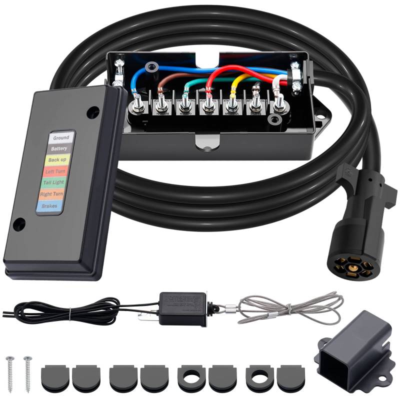 CheeMuii 7-Wege-Anhängerkabel und 7-Gang-Anschlussdosen-Set mit 12 V Abreißschalter und Steckerhalter, robustes 2,4 m Kabelbaum-Set für Anhänger, Wohnmobile, Wohnmobile von CheeMuii