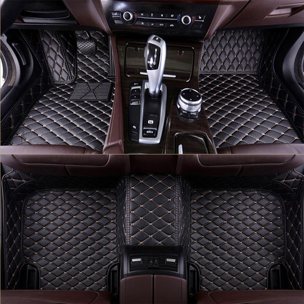 Nach Maß Auto FußMatten für 95% Aller Coupe,Kombi,SUV,Cabriolet,Stufenheck,Schrägheck,wasserdichte Fussmatten Auto Aus Leder（Schwarz Beige Linie） von Cheerbushe