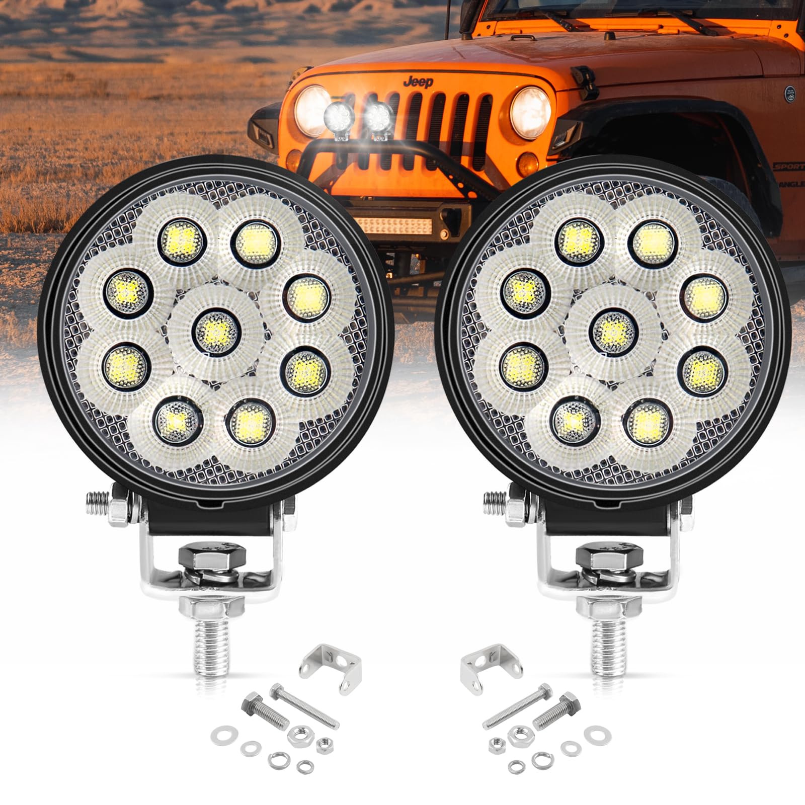 Chelhead LED-Arbeitsscheinwerfer 2 Stück 54W 9-36V LED-Scheinwerfer mit großer Reichweite für Motorräder, Jeeps, SUVs, LKWs, Boote, Traktoren Einstellbares Design von Chelhead