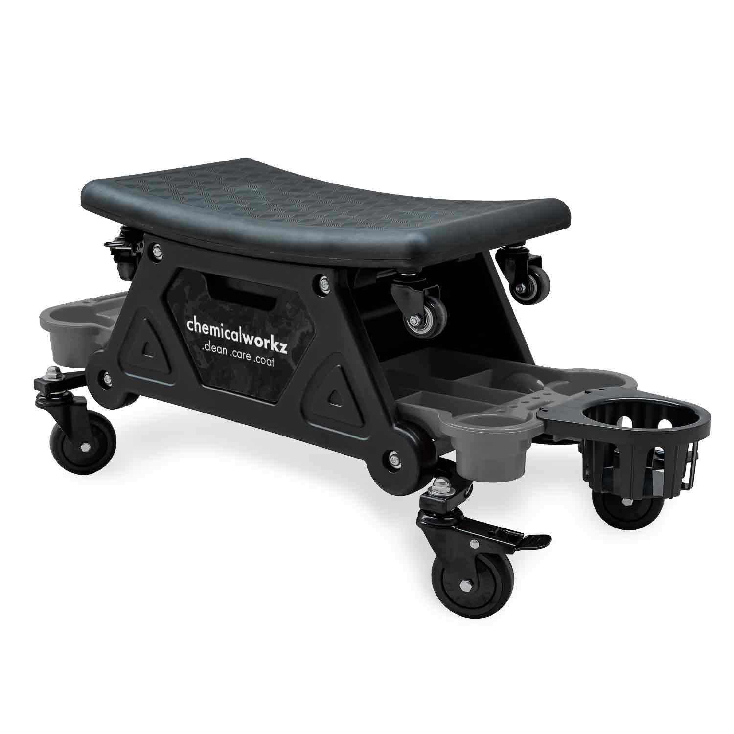 chemicalworkz® Detailing Creeper Sitzhocker rollbar | Werkstatthocker 140kg, Fahrbarer Werkstatt Rollsitz | Werkstattsitz mit Rollen und Ablagen, KfZ Werkstatthocker, Montagehocker von Chemicalworkz