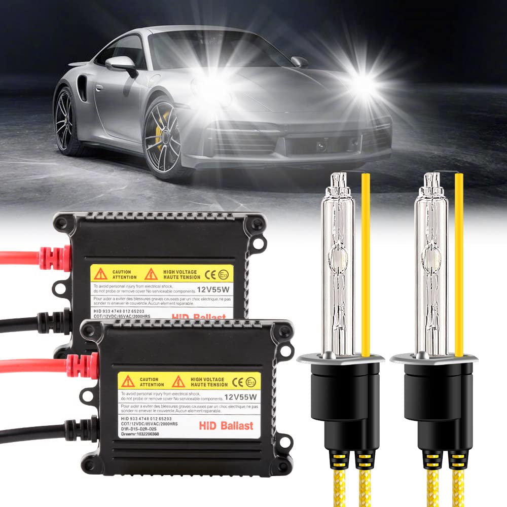 Chemini H1 HID Xenon Kit 55W 6000K Weiß für Auto Fern- und Abblendlicht Ersatz Scheinwerfer Kit von Xenon-Birne oder Halogenlampe 12V-1 Set von Chemini