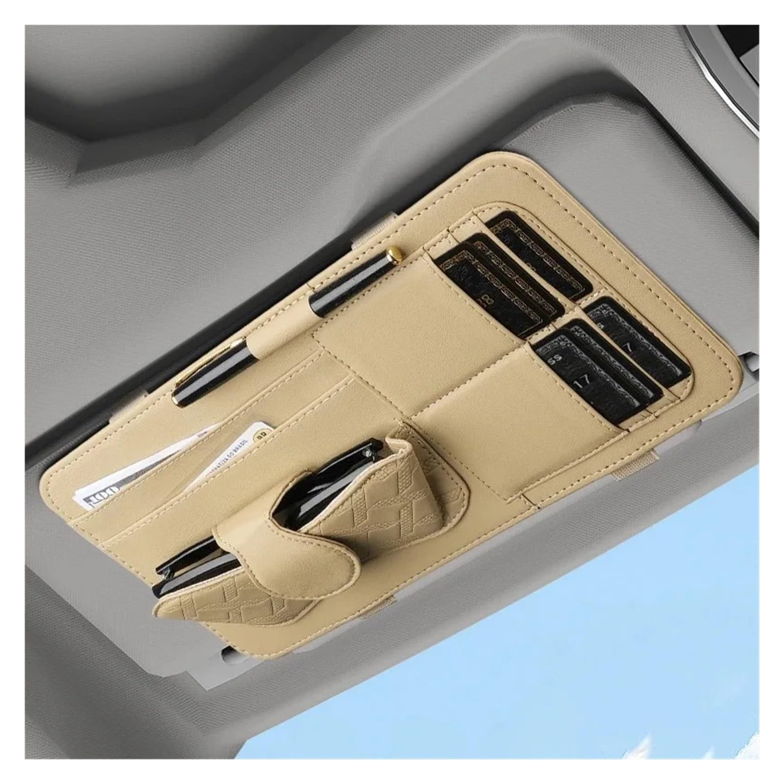 Multifunktionale Auto-Aufbewahrungstasche, Sonnenschutz, Kartenhalter, Sonnenbrillen-Clip, Auto-Brillen-Organizer(Beige) von Chenhj