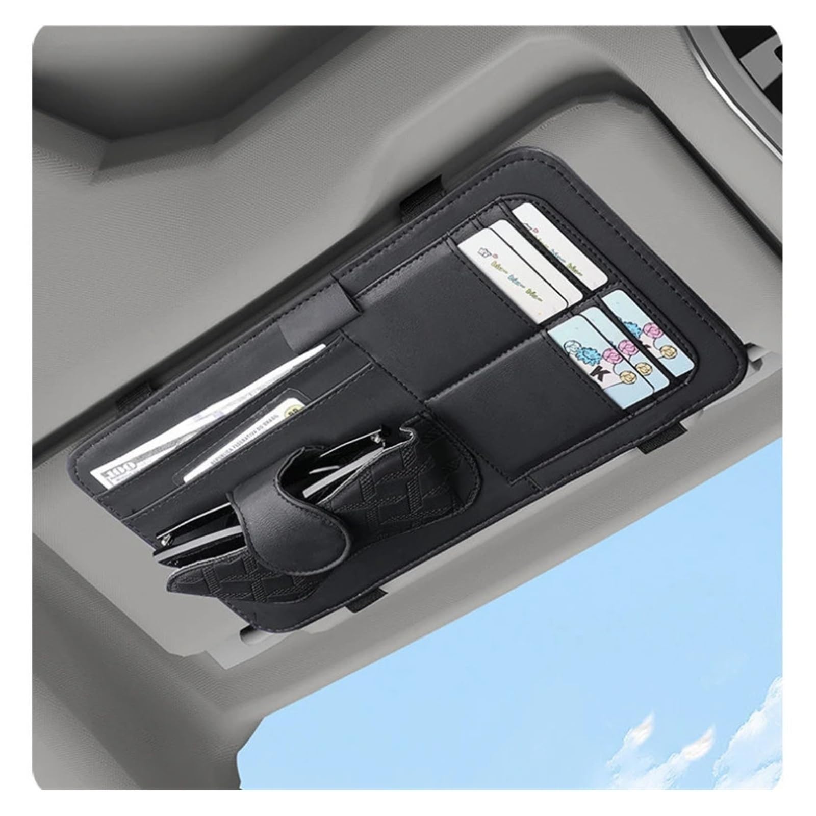 Multifunktionale Auto-Aufbewahrungstasche, Sonnenschutz, Kartenhalter, Sonnenbrillen-Clip, Auto-Brillen-Organizer(Black) von Chenhj