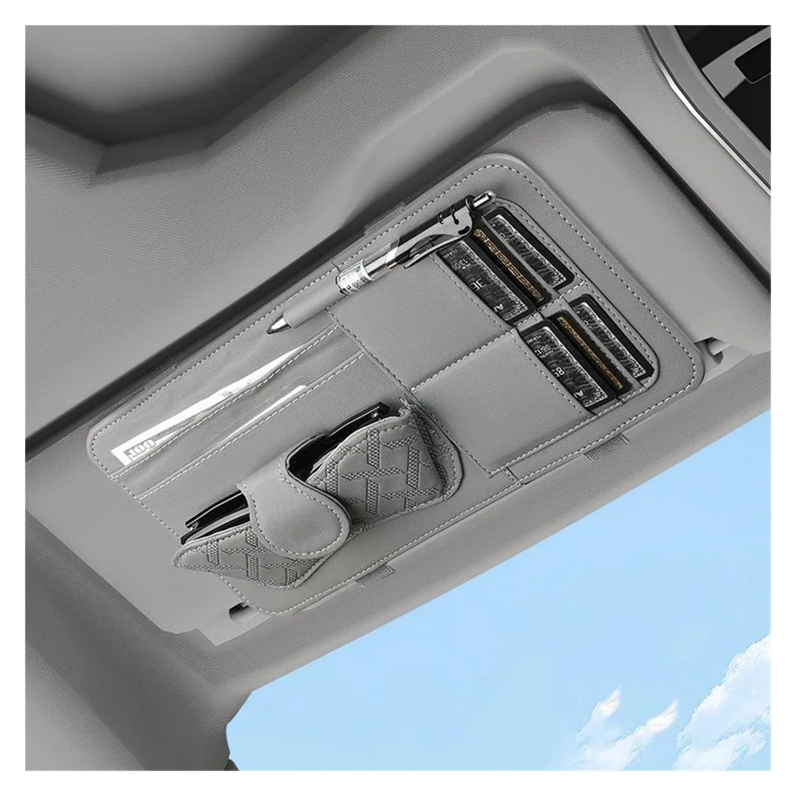 Multifunktionale Auto-Aufbewahrungstasche, Sonnenschutz, Kartenhalter, Sonnenbrillen-Clip, Auto-Brillen-Organizer(Gray) von Chenhj