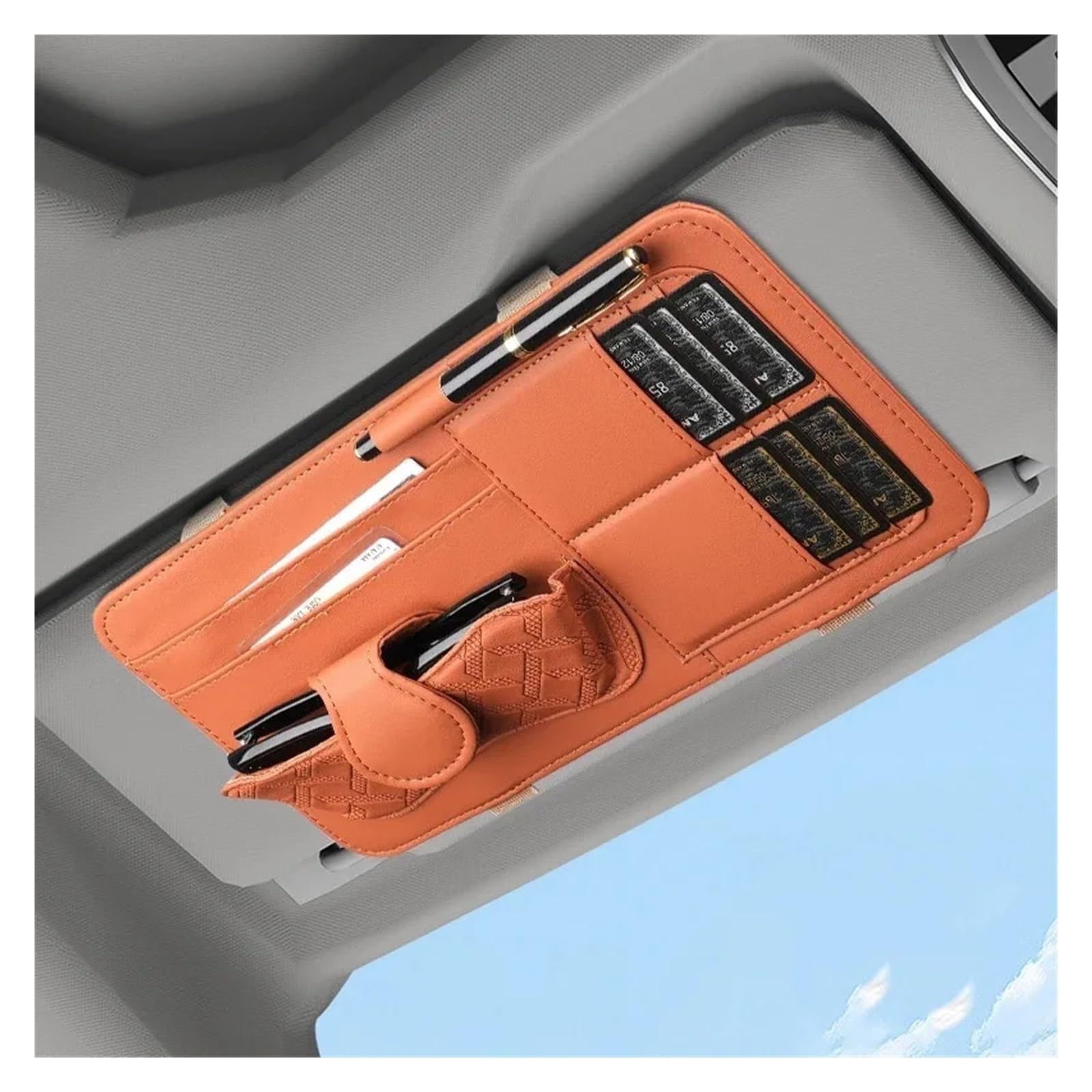 Multifunktionale Auto-Aufbewahrungstasche, Sonnenschutz, Kartenhalter, Sonnenbrillen-Clip, Auto-Brillen-Organizer(Orange) von Chenhj