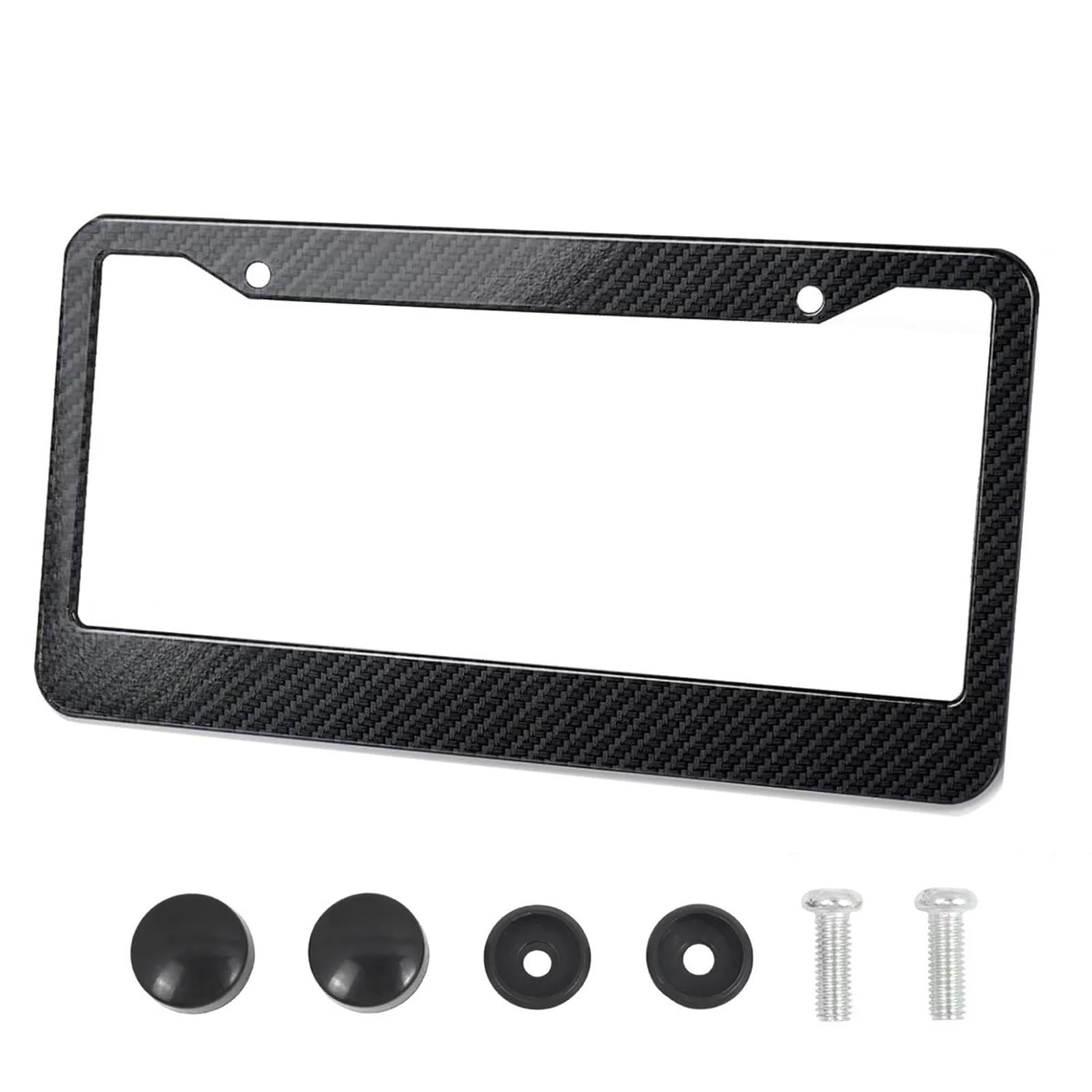 Nummernschildrahmenabdeckung aus Aluminiumlegierung, 2 Löcher for den Nummernschildhalter vorne und hinten, mit Schraubenkappen, silberfarben(Carbon Fiber) von Chenhj