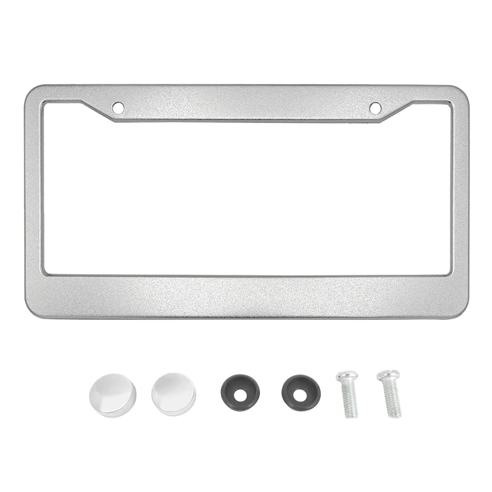 Nummernschildrahmenabdeckung aus Aluminiumlegierung, 2 Löcher for den Nummernschildhalter vorne und hinten, mit Schraubenkappen, silberfarben(Silver) von Chenhj
