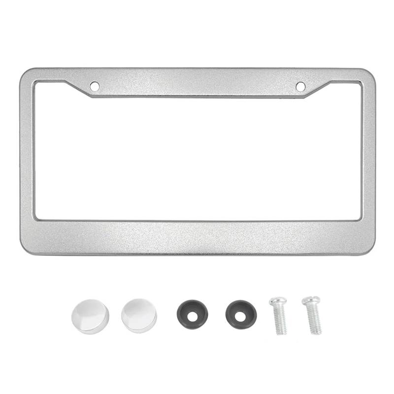 Nummernschildrahmenabdeckung aus Aluminiumlegierung, 2 Löcher for den Nummernschildhalter vorne und hinten, mit Schraubenkappen, silberfarben(Silver) von Chenhj