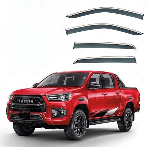 WINDABWEISER für Toyota HILUX REVO MK8-AN120-AN130 2015-2022+ Silver Bright Strip Window, Autofenster Windabweiser Fenster Visiere Lüftung Sabweiser Seitenfenster-Visier WINDABWEISER für Toyota HILUX REVO MK8-AN120-AN130 2015-2022+ Silver Bright Strip Window, Autofenster Windabweiser Fenster Visiere Lüftung Sabweiser Seitenfenster-Visier von Cherry66