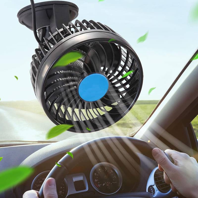 Cherubfunz 12V Auto Ventilator, Stufenlose Geschwindigkeit, 360° Einstellbarer Truck-Lüfter mit Saugnapf, 4.5" Leiser Sommerkühl-Elektrolüfter für LKW, Van, SUV, Wohnmobile, ATV & Boote von Cherubfunz