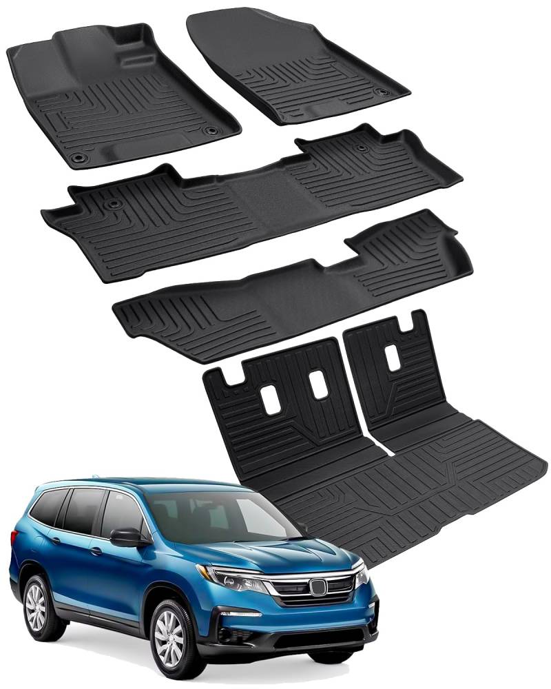 Fußmatten & Cargo Liner für Honda Pilot 2022 2021 2020 2019 2018 2017 2016, Allwetter Fußmatten für Pilot 8 Sitze, Kofferraummatte mit Rückenlehnenmatte für Pilotenzubehör 2016-2022 von ChiefCarOfficer