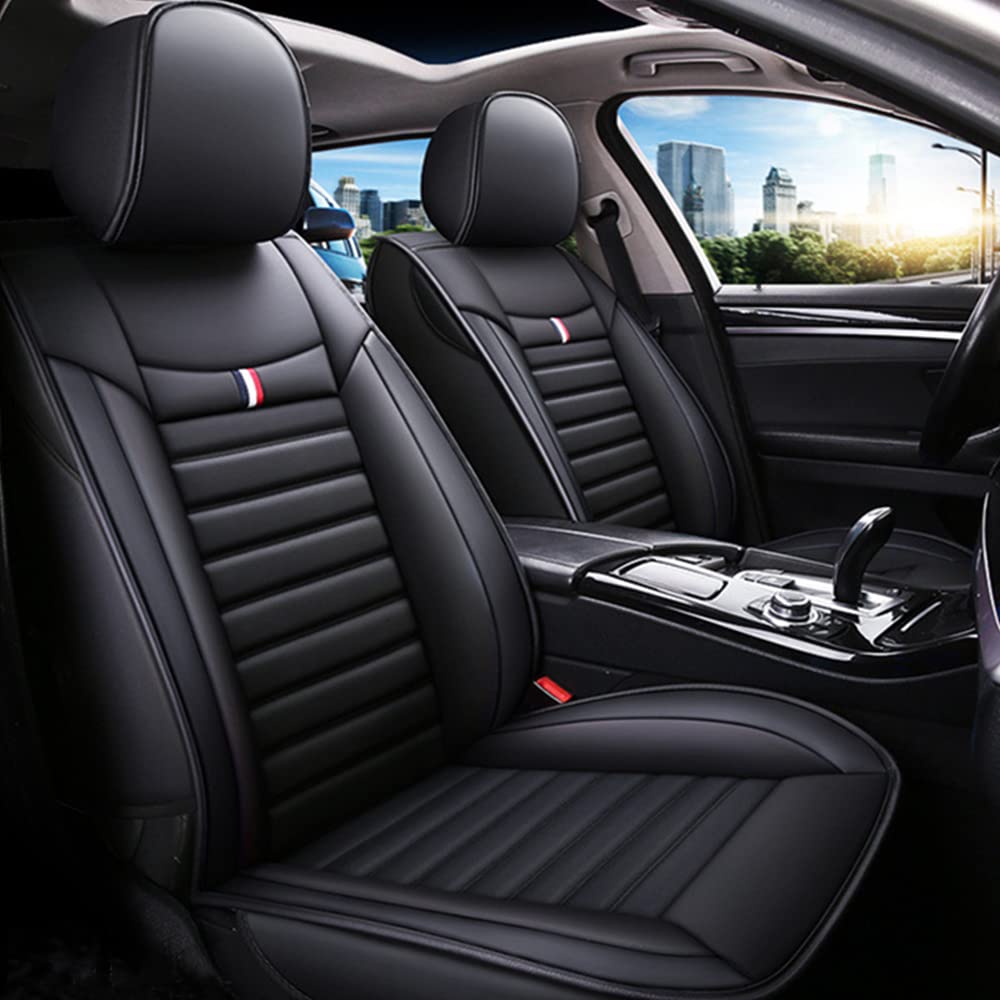Chifeng Autositzabdeckung Leder Universal Sitzbezüge Vorne+hinten Sitzschutz Passend Für VW Mercedes-Benz Toyota Ford Kia Skoda (schwarz) von Chifeng