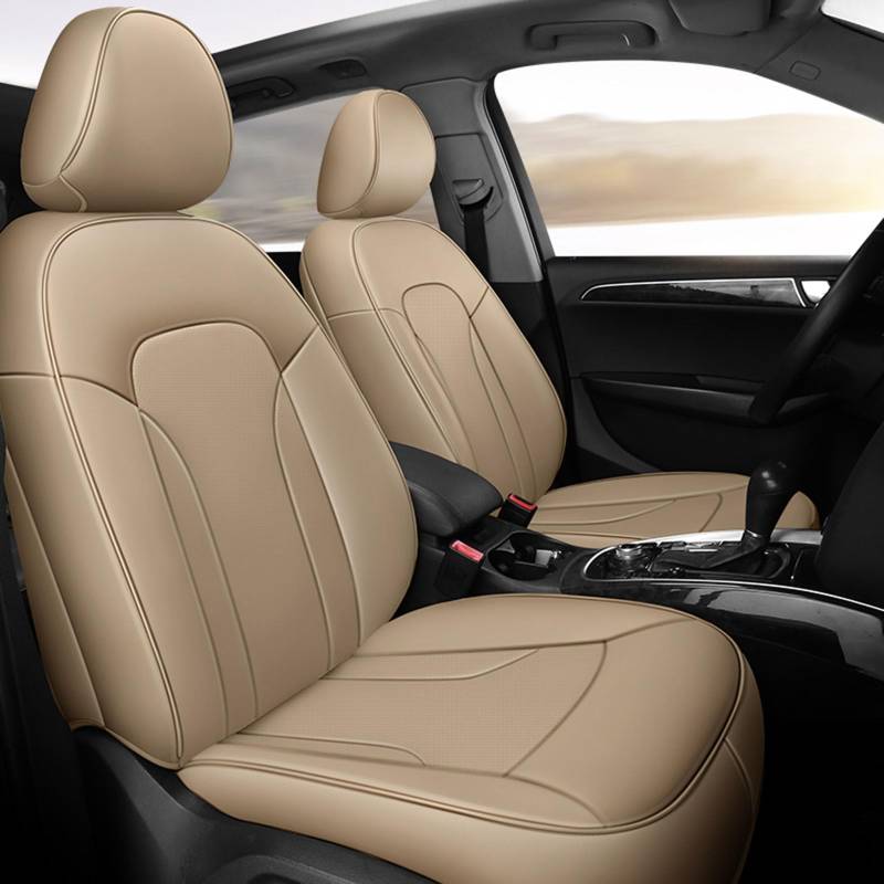 Chifeng Vordersitze 2 Stück Autositzbezüge Set Passform Audi Q5 2010-2018, wasserdicht PU Leder Sitzschoner Auto Kompatibler Airbag (beige) von Chifeng