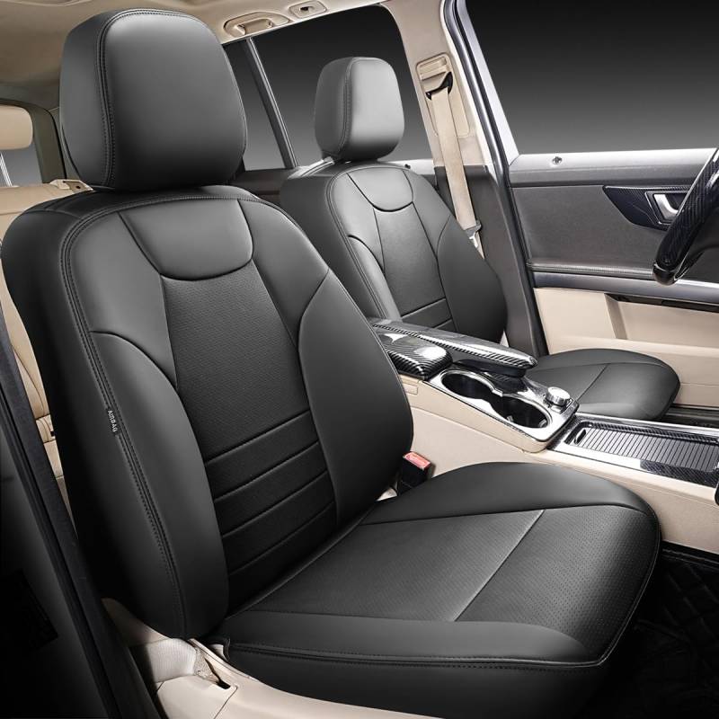 Chifeng Vordersitze 2 Stück Autositzbezüge Set Passform Mercedes-Benz GLK 2008-2016, wasserdicht PU Leder Sitzschoner Auto Kompatibler Airbag (schwarz) von Chifeng