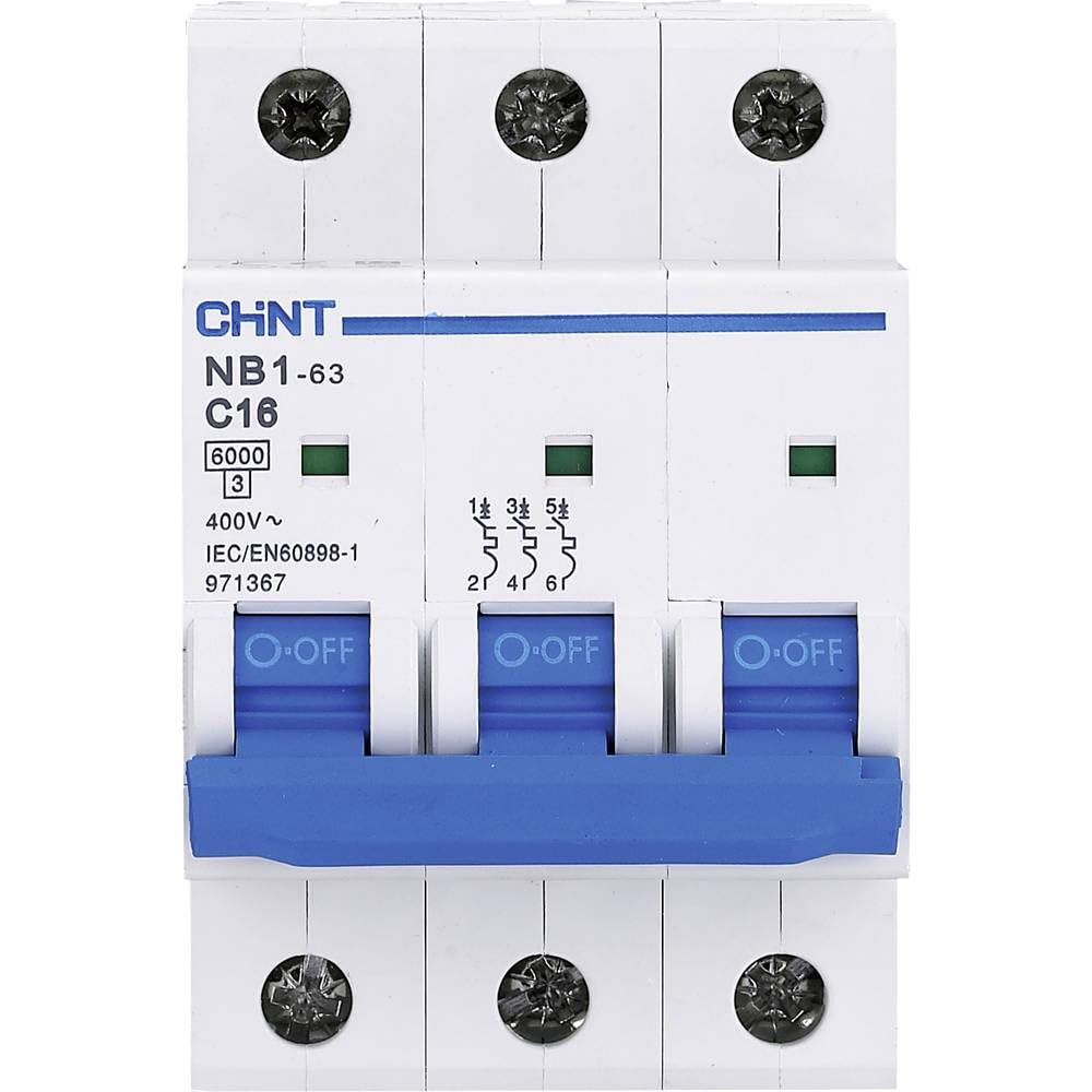 Chint NB1-63B3P16 Miniatur-Sicherungsschalter, 16 A, 3-polig, B Kurve, 6 kA Chint NB1-63B3P16 Miniatur-Sicherungsschalter, 16 A, 3-polig, B Kurve, 6 kA von Chint