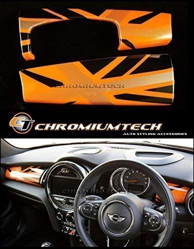 Chromiumtech Karierte Armaturenbrett-Panele, Zier-Abdeckung, Union Jack, für Rechtslenker-Modelle, DPC-MK3-L-UJOR, Orange/Schwarz von Chromiumtech