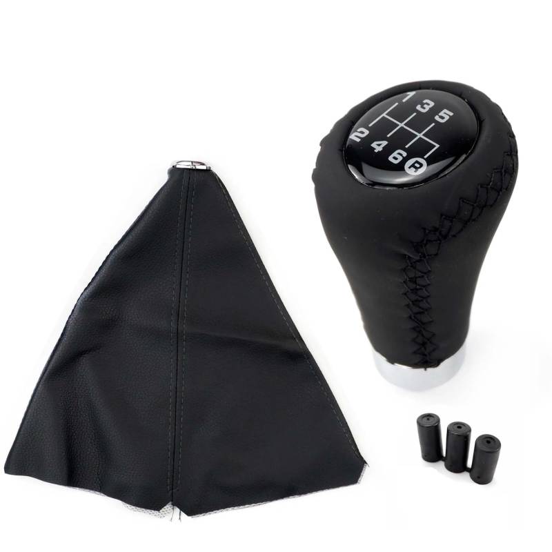 Auto Schalthebel Universal Auto Schaltknauf Schalthebelmanschette Set 5/6 Gang Handschalthebel Schwarz Rote Linie Stitche PU Leder Schaltknauf Schalthebel(6 Speed Black Line) von Chwqfuhf