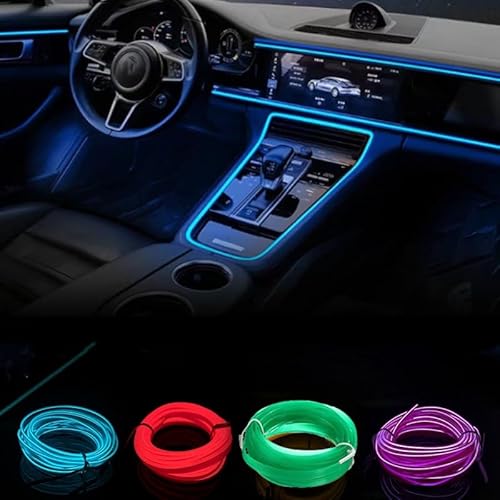 4 Stück USB EL Wire,Auto Atmosphärenlicht Lampe 5M Flexible Neonlichtröhre DC 5V Neonröhre Lichter Auto Innenverkleidung Lichtleiste für Innenverkleidung Gap Dekorative Lila+Blau+Rot+Grün von CiCixixi