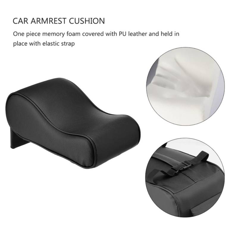 Ciieeo Auto Armlehnenkissen für Mittelkonsole Schwarzes PU Leder Schützendes Polster mit Elastischen Bändern Ergonomisch zur Unterstützung Des Arms Passend für Fahrzeuge von Ciieeo