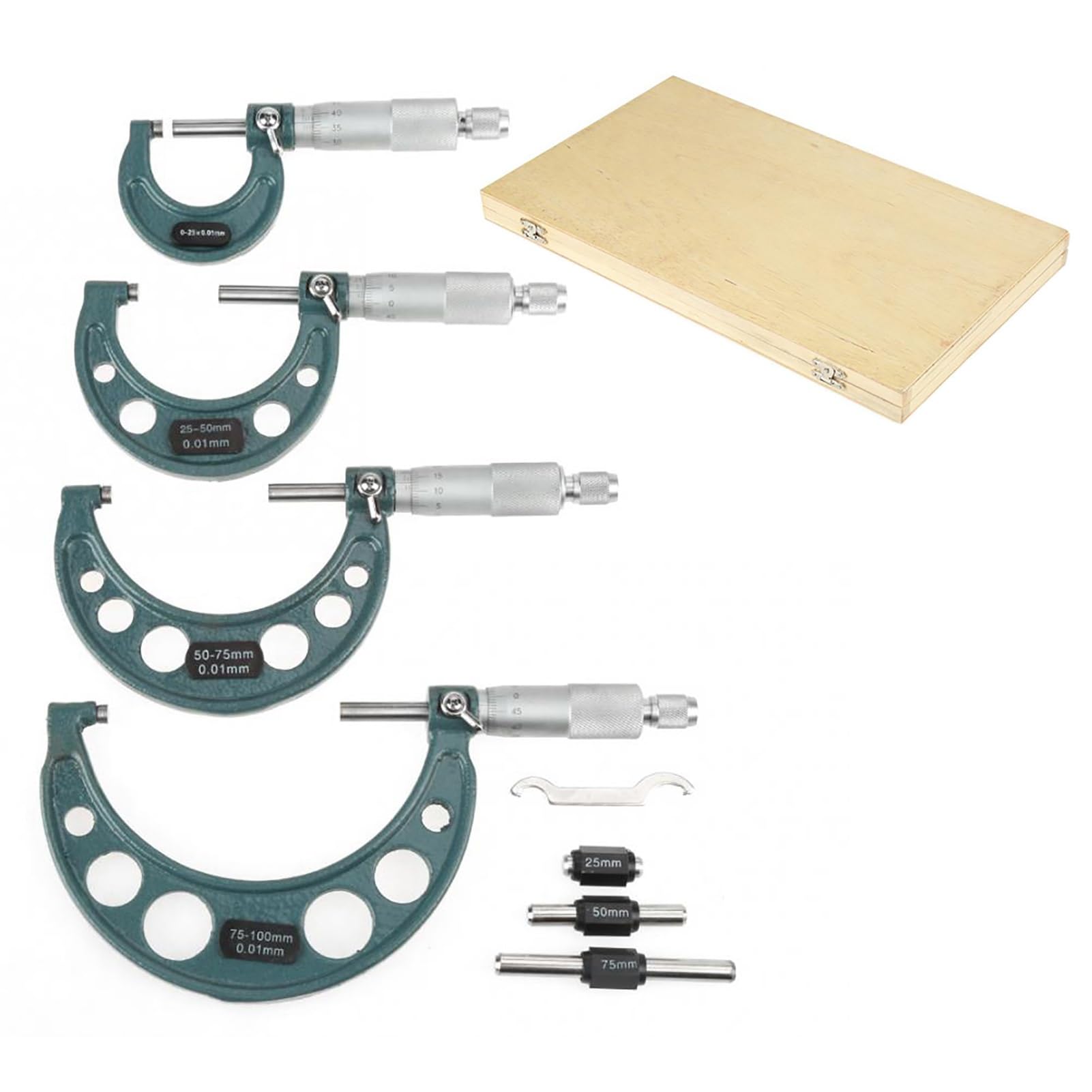 Mikrometer Außenmikrometer, 4 Stück 0-25 mm, 25-50 mm, 50-75 mm, 75-100 mm Außenmikrometer Mikrometerschraube Bügelmessschrauben Satz Mikrometer-Set mit Fall Mikrometer Außenmikrometer, 4 Stück 0-25 mm, 25-50 mm, 50-75 mm, 75-100 mm Außenmikrometer Mikrometerschraube Bügelmessschrauben Satz Mikrometer-Set mit Fall von Cikonielf