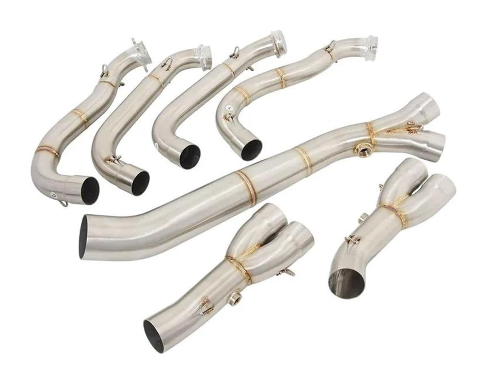 Motorrad Auspuff Mittelrohr Für B&MW S1000RR S1000r 2010-2018 Slip On Full System Motorrad Auspuff Escape Header Front Link Pipe Connect 60mm Schalldämpfer(Silber) von Ciloc