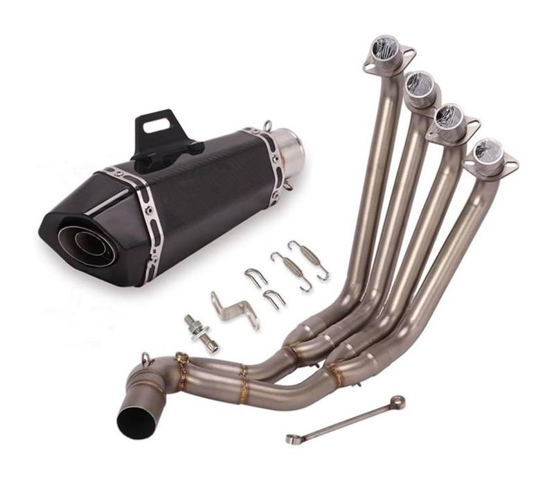 Motorrad Auspuff Mittelrohr Für CBR650 CBR650R CB650F Motorradauspuff Flucht Komplettsystem Vorne Mitte Modifizierter Schalldämpfer Carbon Faser Schalldämpfer Slip On(6) von Ciloc