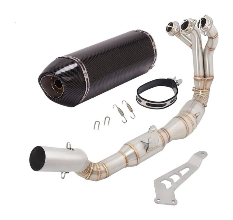 Motorrad Auspuff Mittelrohr Für Y&amaha Für MT09 FZ09 2021 2022 Motorradauspuff Flucht Vollsystem Modifizierter Kohlefaser-Schalldämpfer Mit Katalysator-Verbindungsrohr(5) von Ciloc
